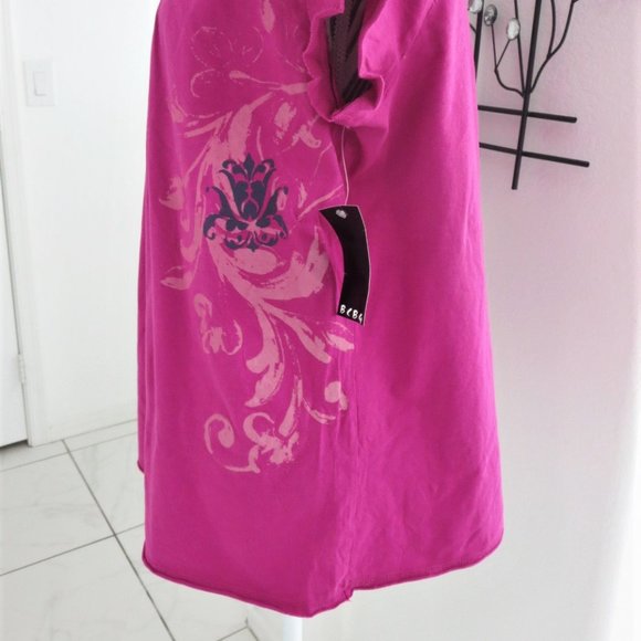 New BCBG Paris Tiger Lily Short Sleeve Top XL Fuchsia Pink Relaxed Fit - Picture 7 of 13